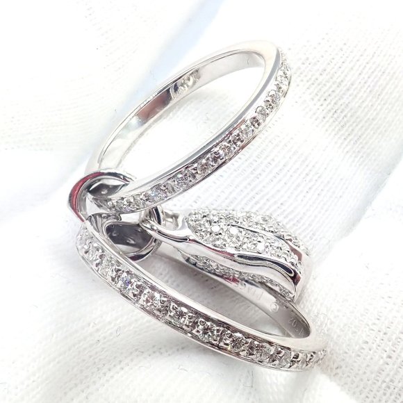 Authentic! Piaget 18k White Gold Diamond Double Band Flower Ring - Picture 7 of 12